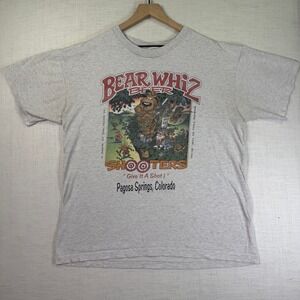 VTG Bear Whiz Beer T-Shirt Eagle Men L Shooters Pagosa Springs Colorado Grey USA